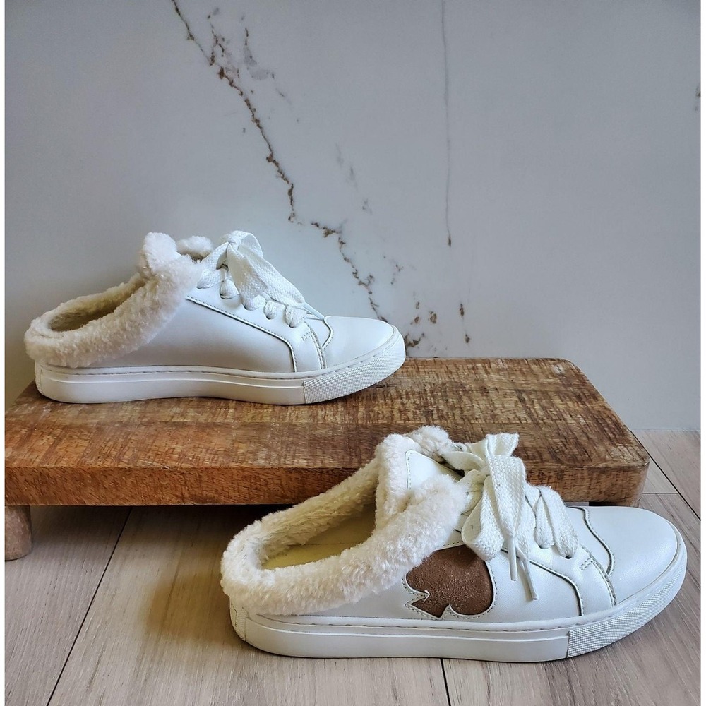 Kate Spade Fez Mule Mules Womens 7B White Faux Fur Lined Casual Shoes